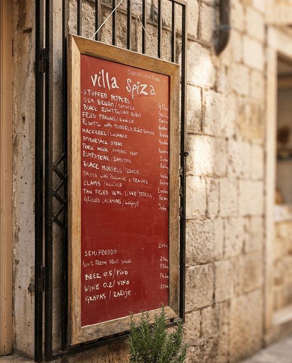 Cheap Eats" in Split: Lunch for Under €15 5 Daily handwritten chalkboard menu at Villa Spiza restaurant Split cheap eats split croatia