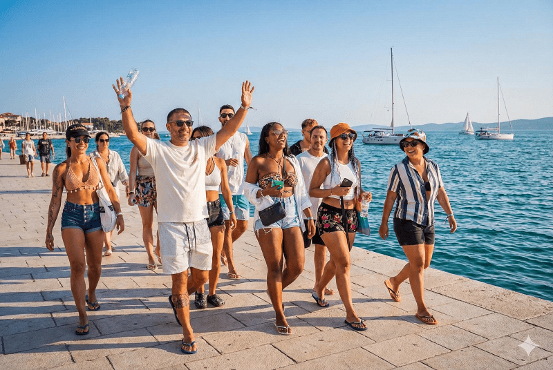 Ultra Europe festival goers walking in Split city center